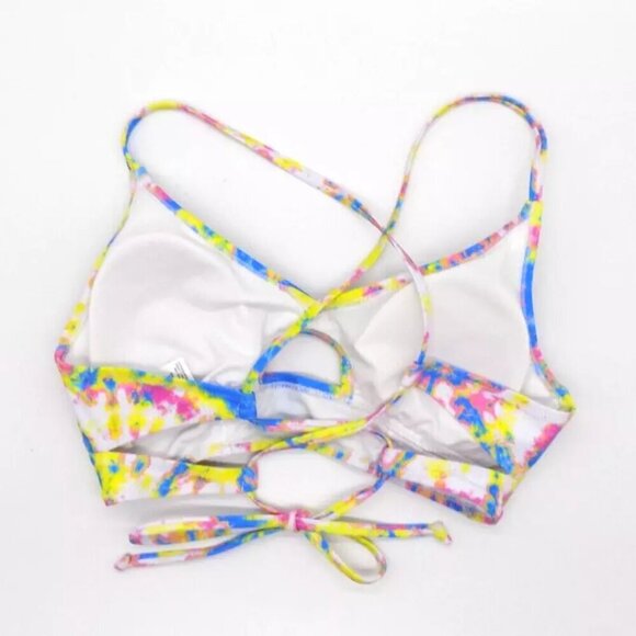 Jessica Simpson Bikini Swim Top Size Large Spritz Multi Tie-Dyed Cropped Keyhole - Picture 2 of 3